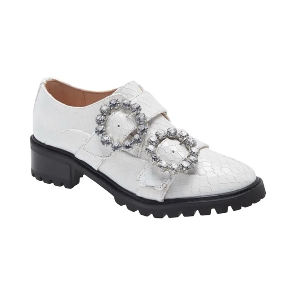 SCHUTZ Doris Big Buckle White Platform Lug Croc Embossed Loafer Sz 8.5 - Picture 1 of 4